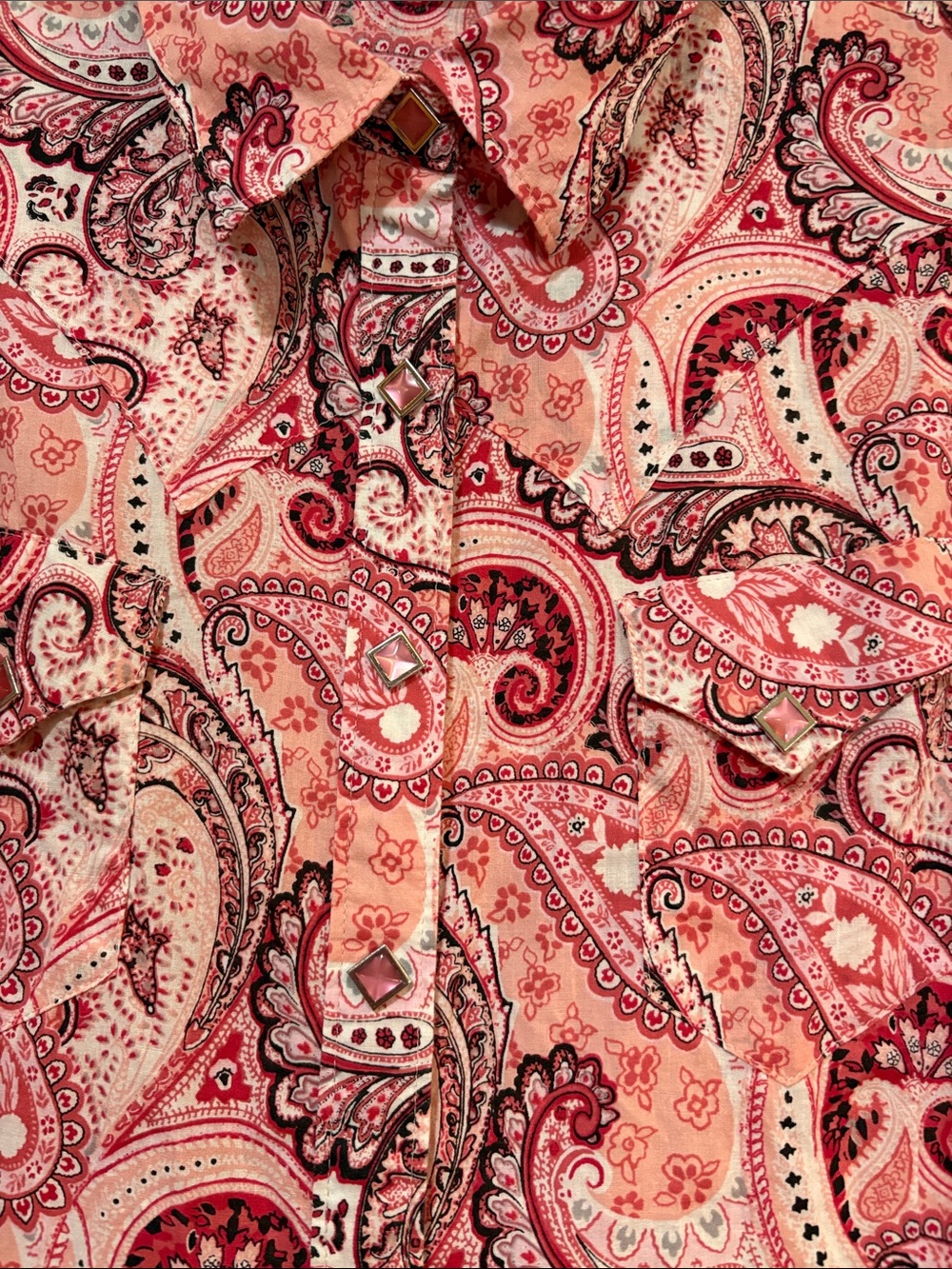 Ariat Pink Paisley Print Button-Front Blouse - Picture 3 of 6